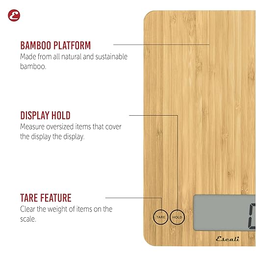 Escali Arti Digital Food Scale, Multi-Functional Kitchen Appliance, Precise Weight Measuring and Portion Control, Baking and Cooking Made Simple, Tempered Glass, Bamboo