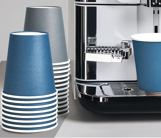 LITOPAK 100 Pack 10 oz Disposable Paper Coffee Cups with Lids for Coffee, Water, Juice, or Tea, Blue and Gray Hot Paper Cups for Home, Restaurant, Store, and Cafe