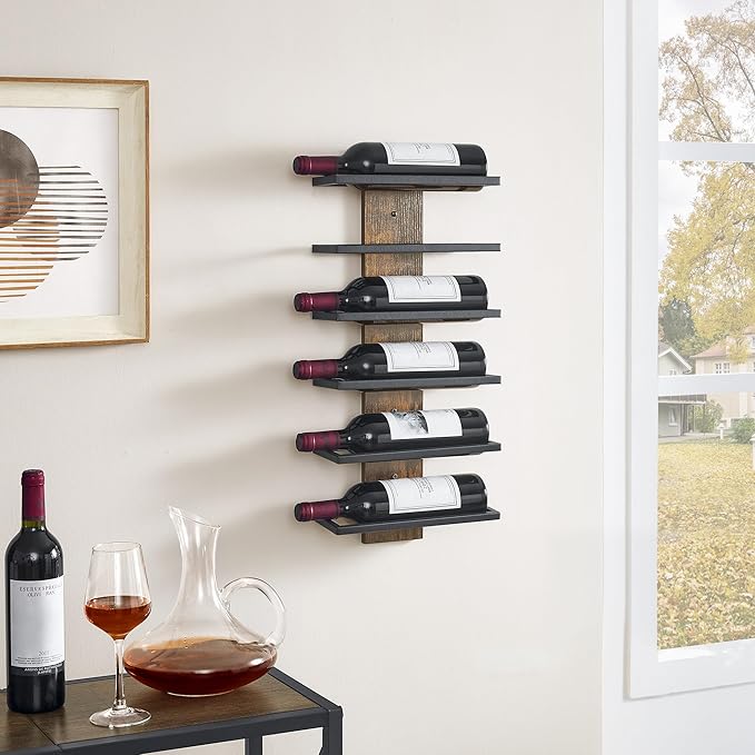 Hoctieon 6 Tier Wall Mount Wine Rack, Wall Mounted Wine Bottle Racks for Display and Storage, Hanging Bottle Holder for Living Room, Dining Room, Bar, Wine Cellar, Rustic Brown