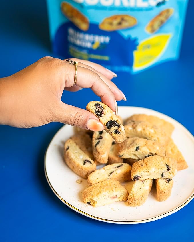 Cooper Street Twice-Baked Blueberry Lemon Biscotti Cookies (16 oz Pack of 4) – Over 50 Biscotti per Bag Loaded with Real Fruit, Traditional Italian Style Snacks - Dairy, Peanut & Soy Free, Kosher