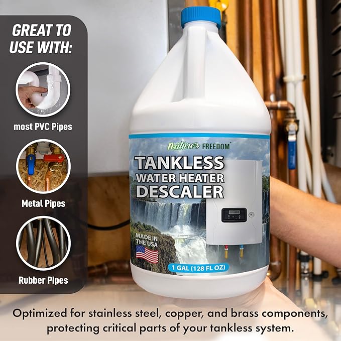 Nature's Freedom Tankless Water Heater Flush Descaler, Gallon (128 oz) – Professional Non-Toxic Descaling Solution, Biodegradable, Made in the USA