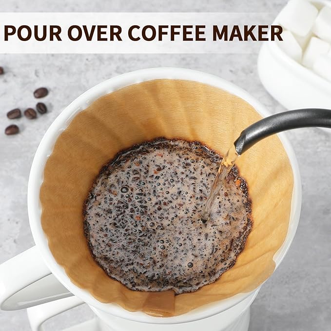 Mongdio V60 Ceramic Pour Over Coffee Dripper, Reusable Porcelain Portable Pour Over Coffee Maker, Slow Brewing Accessories with 1 Holes for Home - Size 02 White