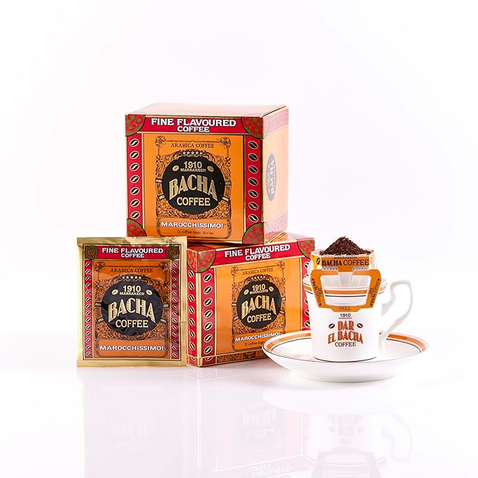 Bacha Coffee | Marocchissimo! Fine Flavoured, 100% Arabica Specialty Coffee Beans, Medium Roast, x12 Individually Wrapped Single Serve Filter Bags