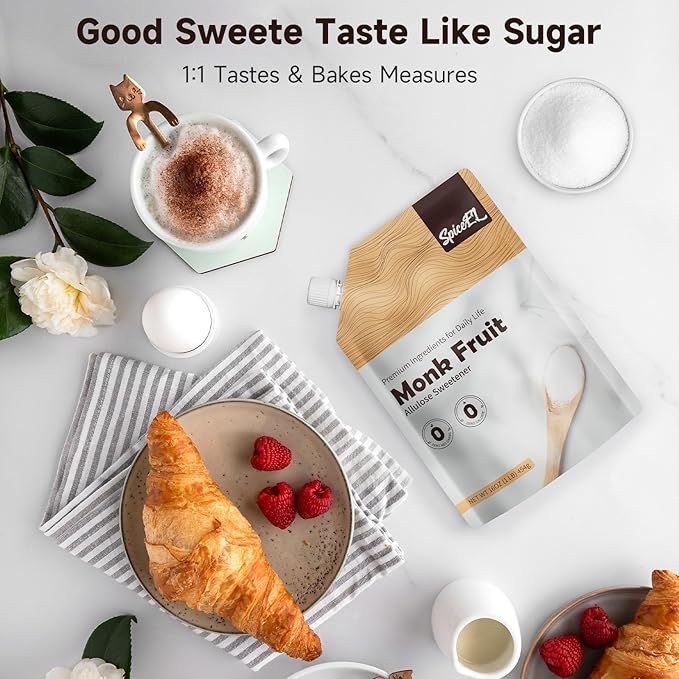 SPICEEL Monk Fruit Sweetener with Allulose - Zero Calorie White Sugar Substitute, No Erythritol, Keto Friendly, from Monk Fruit Extract for Baking, Coffee&Tea, Gluten Free, Vegan, Sugar Replacement(1lb pack of 1)