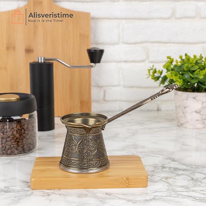 Alisveristime Authentic Turkish Coffee Pot, Handmade Cezve/Ibrik, 2.95-Inch Width, 2.95-Inch Height - 10.14 Ounce Enhance Your Coffee Experience Now! (3 Cup) (Antique Green)