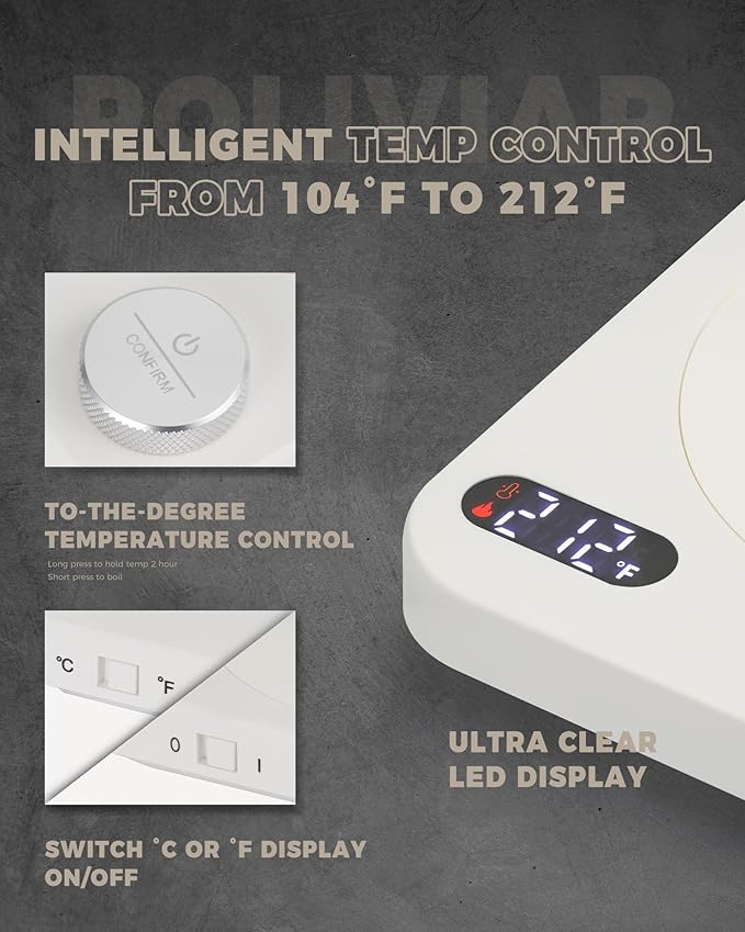 POLIVIAR Electric Gooseneck Kettle, 1350W Electric Tea Kettle Wood Pattern Handle, 34oz Pour Over Electric Kettle for Coffee & Tea, 18/8 Stainless Steel Inner, Temperature Control & Rapid Heating