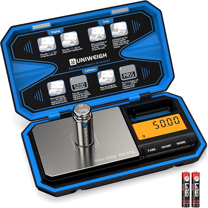 Digital Pocket Scale 200g/0.01g, Digital Gram Scale, Mini Jewelry Scales Digital Weight Grams with 50g Cal Weights for Food,Jewelry,Coins,Small Items,Coffee (Battery Included)-Blue