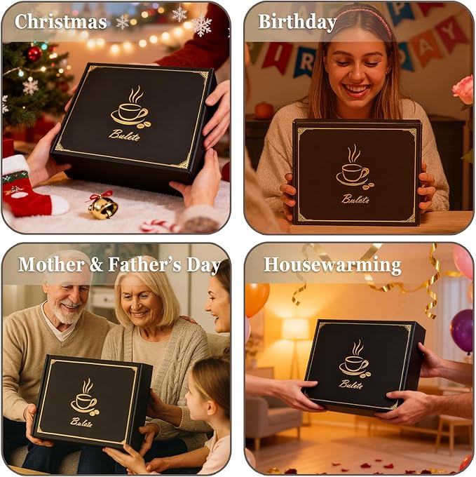 Coffee Mugs Gift Set of 4, Large 19 oz Stackable Ceramic Coffee Mug, Coffee Cups with Large Handle for Latte, Cappuccino, Milk, Tea, Dishwasher & Microwave Safe, Ideal for Men, Women - Black