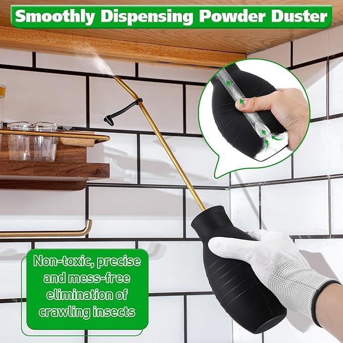 14OZ Diatomaceous Earth Powder Duster, Bulb Sprayer Insect Duster, Garden Powder Applicator Dispenser with Long Metal Tube for Home Organic Gardening Agricultural Supply