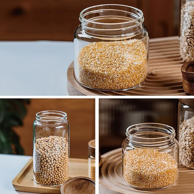 17 oz/500 ml Clear Glass Storage Canister with Airtight Wooden Screw Lid, Small Cute Decorative Glass Container Jar for Coffee,Spice,Candy,Salt,Cookie,Condiment,Pepper,Sugar,Overnight Oatmeal