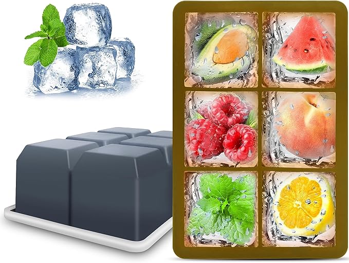 Silicone Ice Cube Trays with Lids,Large Square Ice Cube Molds for Freezer, Whiskey, Cocktail, Stackable Flexible and Reusable & Easy Release BPA Free (2 Pack&Dark Gray and Army green)