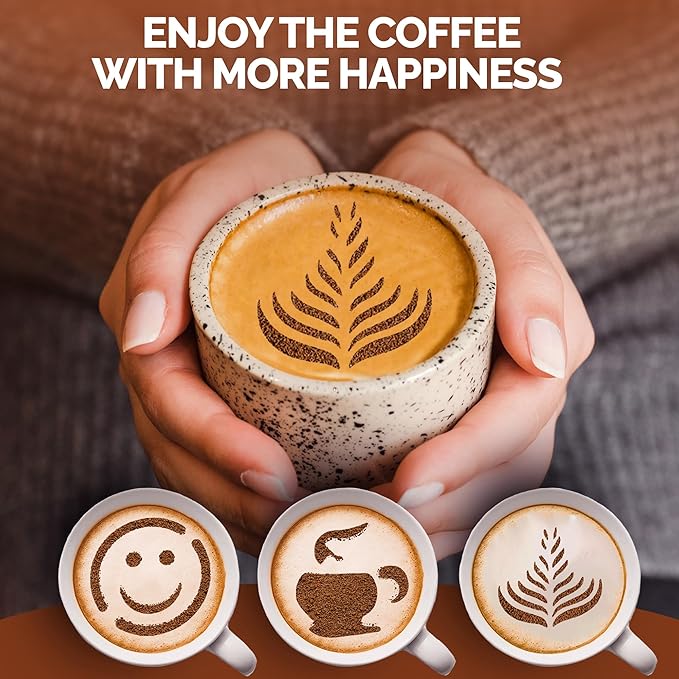 3Pcs Stainless Steel Reusable Metal Coffee Stencils for Latte Art Coffee Decorating Kit - Cookie Stencils for Royal Icing - Metal Baking Stencil Christmas- Cake Decorating Kit