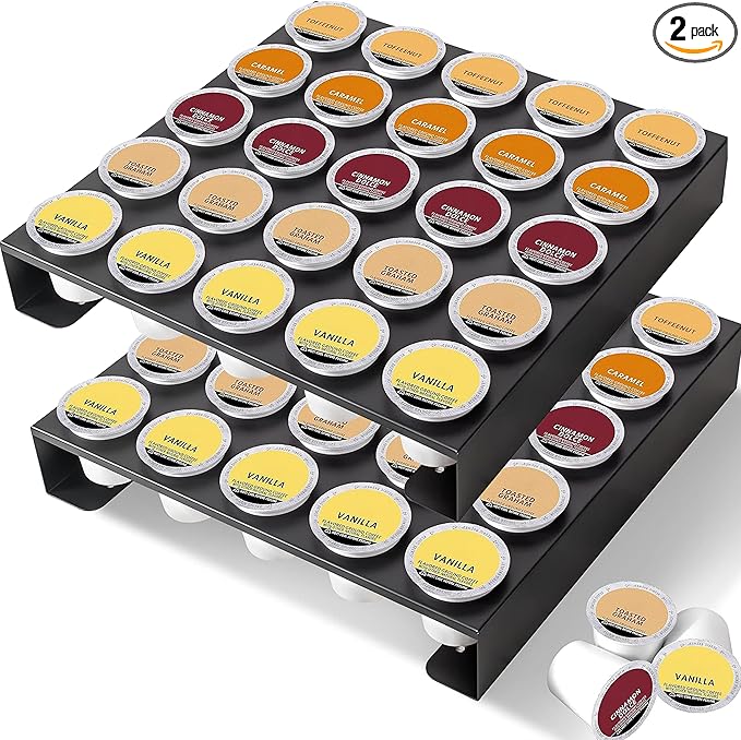 MyLifeUNIT K Cup Organizer Drawer Countertop Wall Mounted K Cup Holder, 50 Pod Capacity Coffee Pod Storage Holder for Coffee Station, Office and Kitchen, 2 Pack, Black (2 Pack)