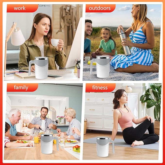 Automatic Self-Stirring Coffee Mug, Automatic Mixing Coffee, Milk, Protein Powder, Chocolate, Cocoa, Stainless Steel Material Suitable for Home, Office, and Travel, Exquisite Gifts (white)