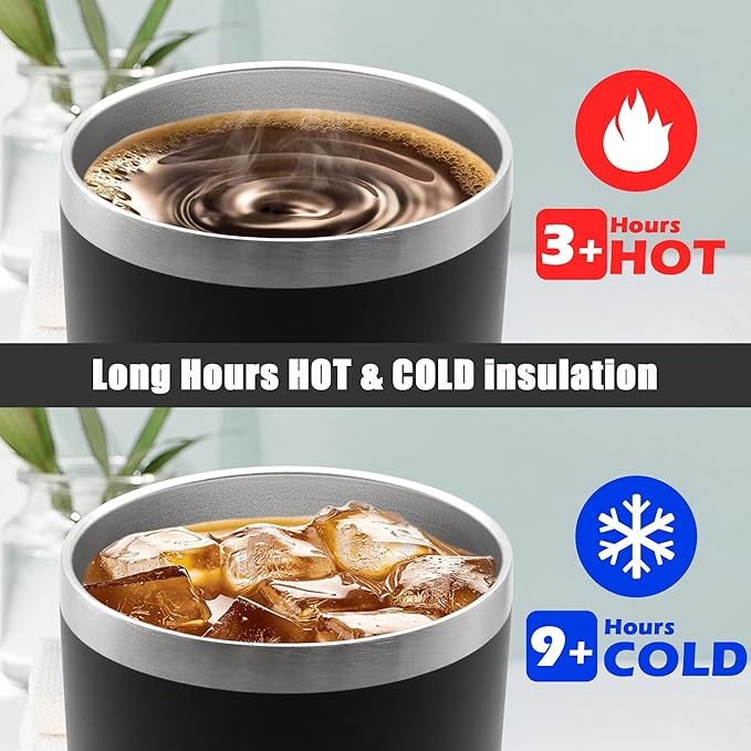 20 oz Tumbler Coffee Travel Tumblers Bulk with Lid Stainless Steel Double Wall Vacuum Insulated Mug Powder Coated Cups fit Car Cupholder for Hot and Cold - Black, 8Pack