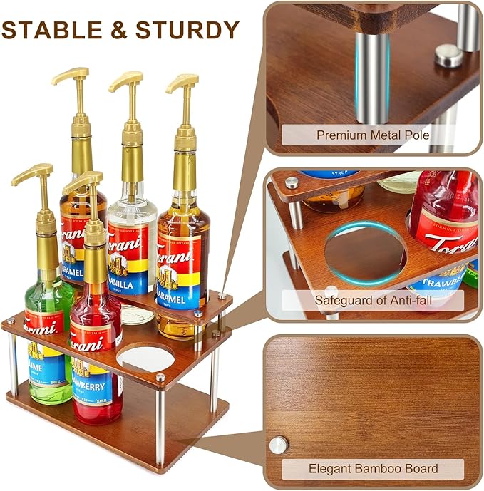 Coffee Syrup Organizer Rack,2-Tier Coffee Syrup Stand Holder for Coffee Station Countertop,6 Bottles Storage Display Shelves for Wine, Dressing Cocktail in Coffee Bar