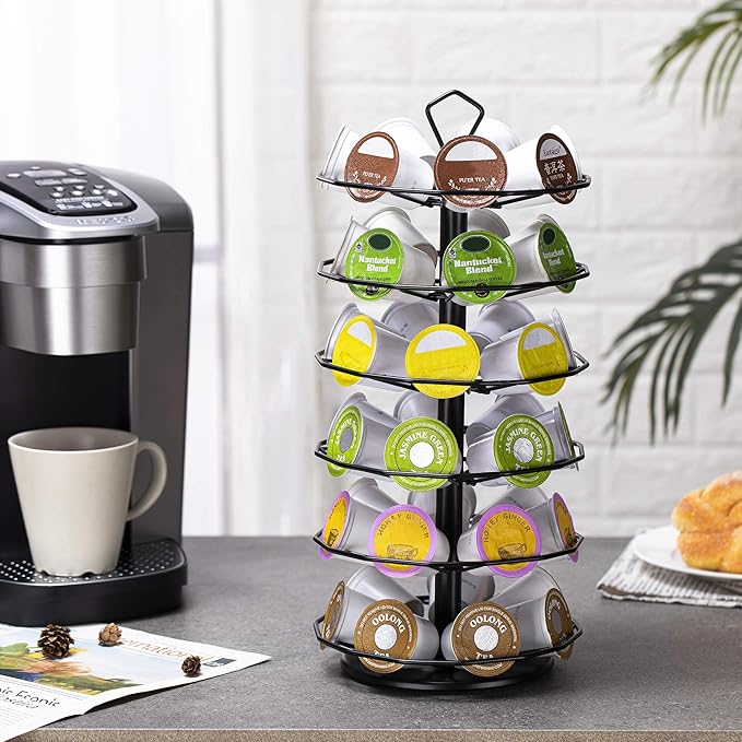 FlagShip 42 K cup Carousel for Keurig Pod Holder Stand Coffee Pod Holder for K-cup Pods 6 Tier Black