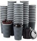 Disposable Coffee Cups with Lids and Straws - 16 oz (90 Set) Togo Hot Paper Coffee Cup with Lid To Go for Beverages Espresso Tea Insulated Reusable Cold Drinks Ripple Cups Protect Fingers From Heat