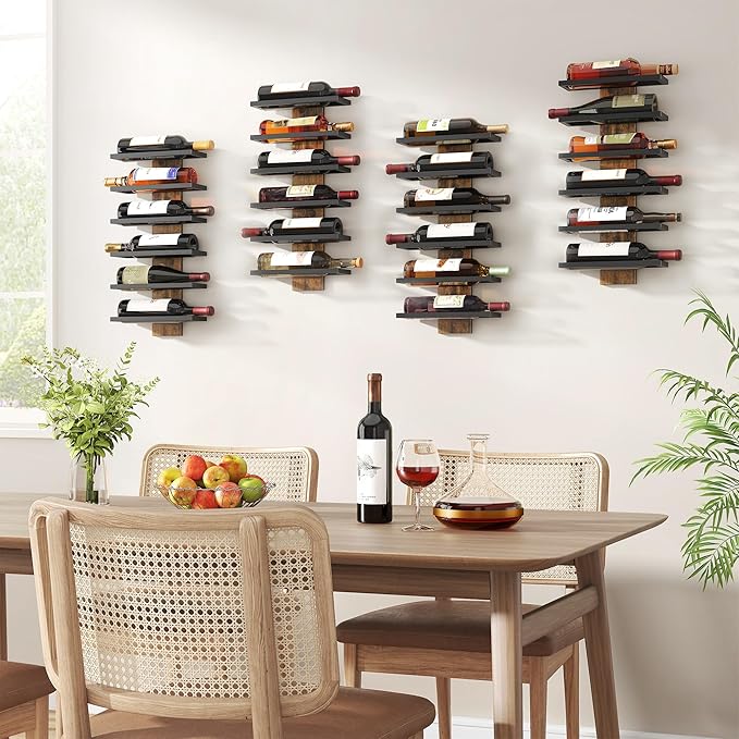 Hoctieon 6 Tier Wall Mount Wine Rack, Wall Mounted Wine Bottle Racks for Display and Storage, Hanging Bottle Holder for Living Room, Dining Room, Bar, Wine Cellar, Rustic Brown