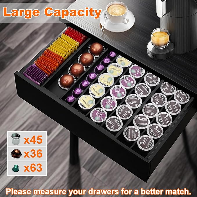 MinBoo Bamboo Drawer Organizer - Expandable K Cup & Pods Holder, Coffee Pod Storage, Tea Organizer, Versatile Kitchen Accessory Organization and Storage，Black
