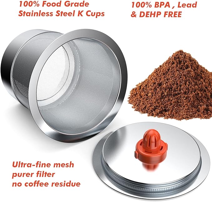 Reusable K Cups For Keurig keurig reusable coffee pods Compatible with 1.0 and 2.0 Keurig Single Cup Coffee Maker Stainless Steel K Cup,Non-BPA(4 pack)