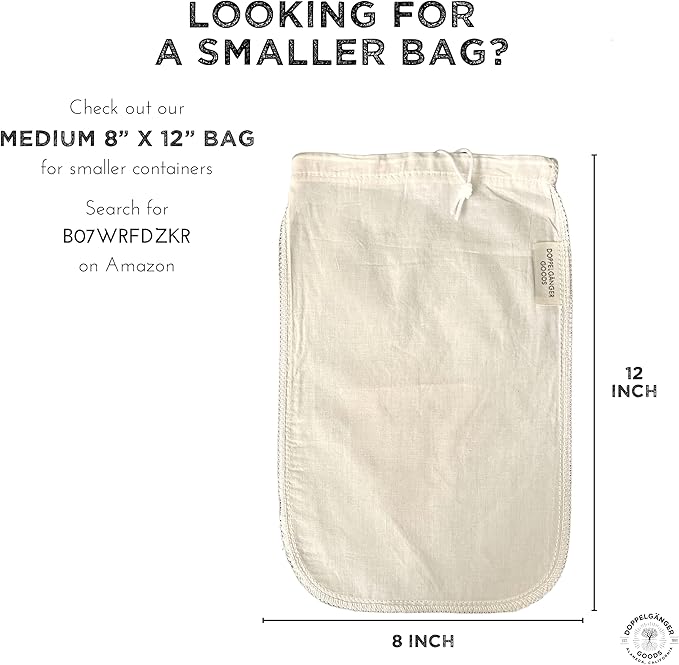 Medium 8x12 inch natural cotton drawstring bag for smaller containers, eco-friendly reusable storage