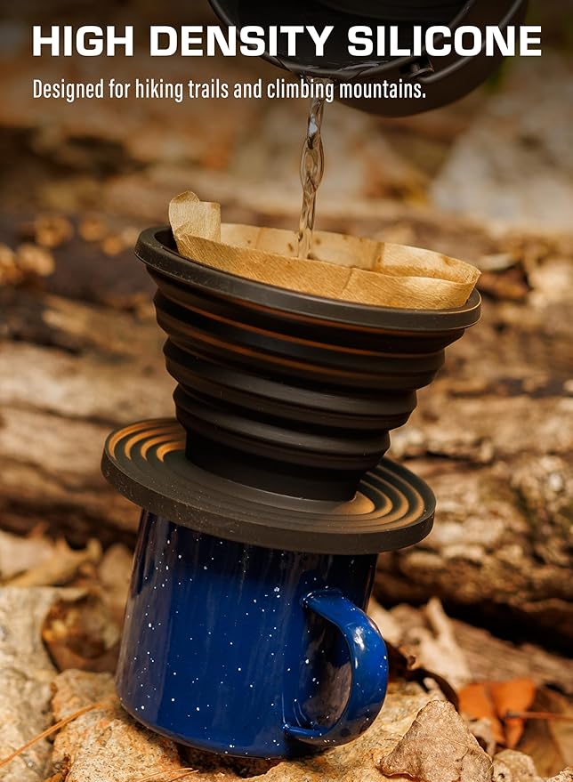 COLETTI Sierra Camping Pour Over Coffee Dripper — Collapsible Pour Over Coffee Dripper — Includes Pack of Paper Filters [Black, Pack of 1]