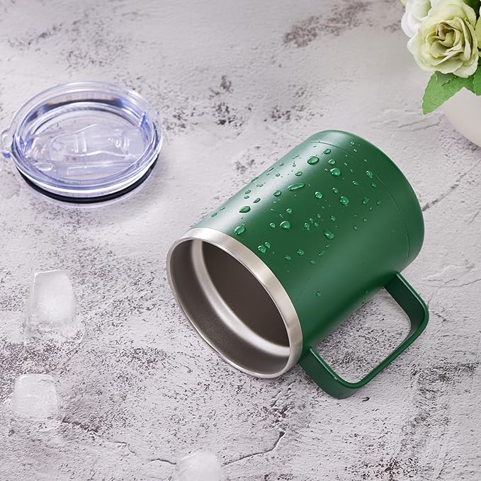 MEWAY 12oz Coffee Mug With Handle and Sliding Lid,Stainless Steel Travel Tumbler Cup with Handle,Double Wall Vacuum Insulated Camping Cup for Hot & Cold Drinks Tea (Forest Green,Set of 1)