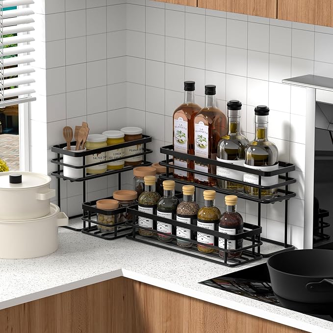 6 Bottle Coffee Syrup Organizer Rack, 2 Tier Coffee Syrup Stand Holder for Coffee Bar, Coffee Syrup Organizer for Countertop, Small Wine Rack for Family, Storage for Syrup, Dressing, Black