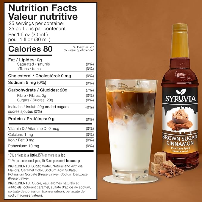 Syruvia Coffee Syrup, Brown Sugar Cinnamon Flavored Syrup for Drinks, Lattes, and Desserts – 25.4 fl oz