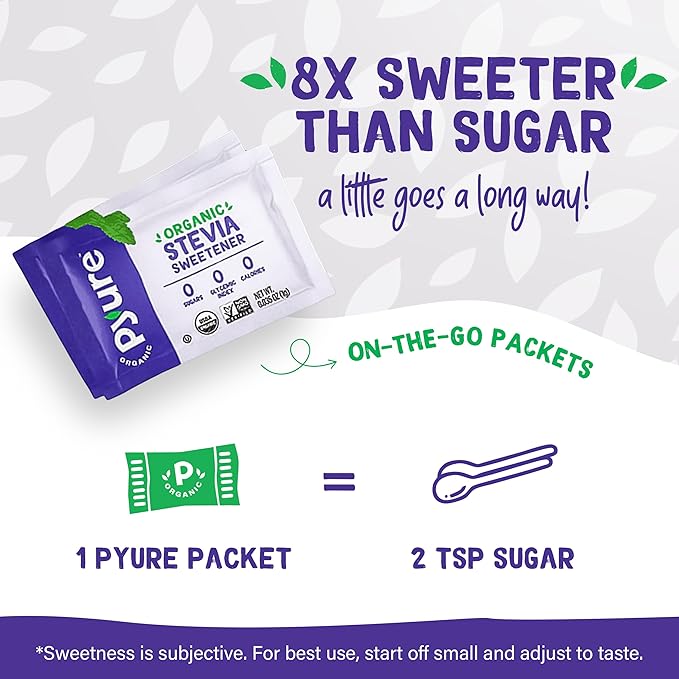 Pyure Organic Stevia Packets | Zero Calorie Sweetener for Coffee, and Baking | Granulated Stevia Sugar Substitute | Plant-Based, Keto, Diabetic & Paleo Friendly | USDA Organic, Non-GMO | 40 Packets