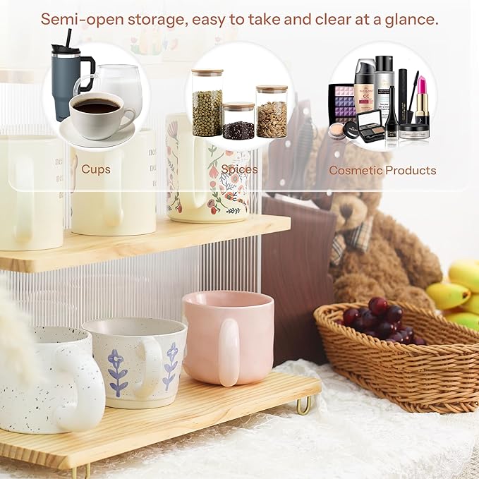 Coffee Mug Holder Wooden Cup Station Organizer 3 Tier Cup Holder for Coffee Bar Mug Display Rack for Countertop Mug Holder Shelf for Home Kitchen Pine Wood