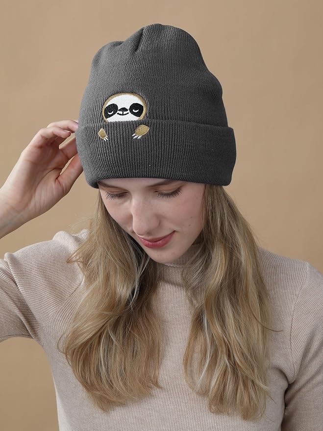 Sloth Gifts Hat Beanie for Women Men Coffee Lover Animal Funny Sloth Themed Accessories Related Decor Stuff