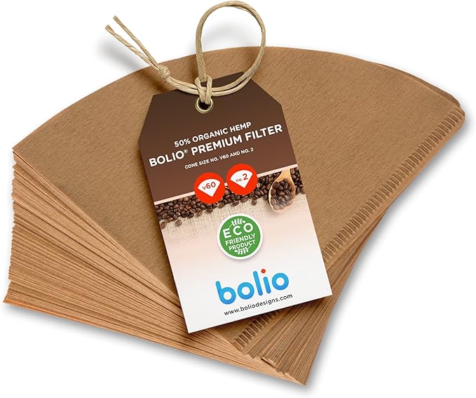 Premium Unbleached Hemp Paper Cone Coffee Filters – 100 Count - Compatible with All No.2 Size Pour Over coffee Drippers