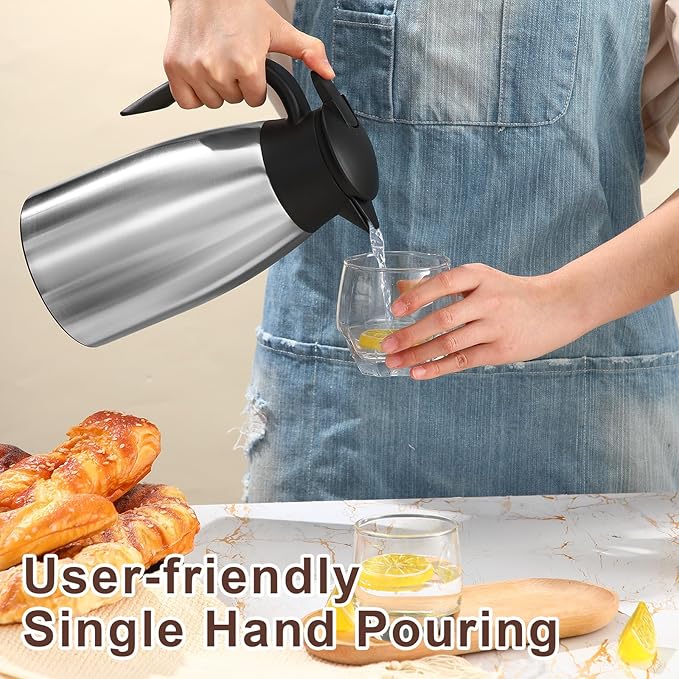 Norme 2 Pcs Thermal Coffee Carafe Insulated Stainless Steel Coffee Carafe for Hot Liquid Vacuum Thermal Pot Creamer Pitcher Dispenser with Brushes Keeping Hot Water Milk(Silver,51 oz)