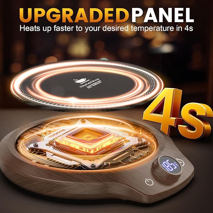 Fast Heating Mug Warmer - 4 Temp Settings & 1-12H Timer, Coffee Cup Warmer Plate for Desk Auto Shut Off, Ideal Beverage Warmer Gift for Coffee, Tea, Milk (Wood)