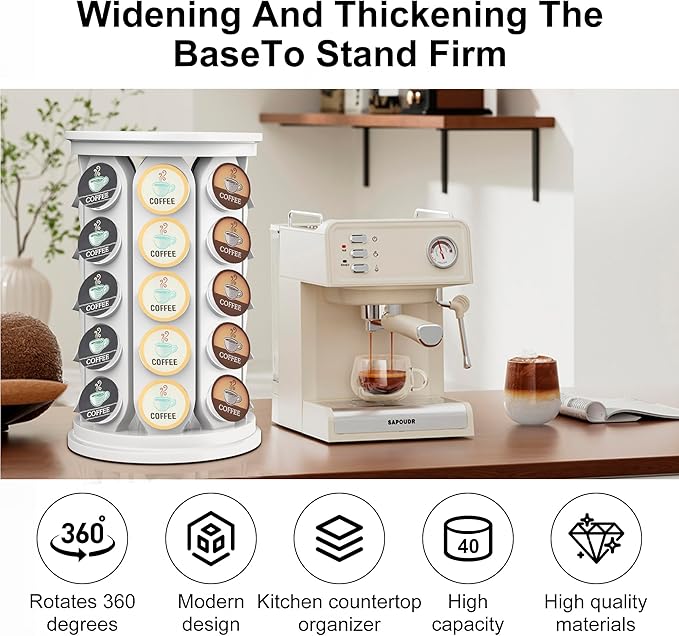 CEHNCEH K Cup Holder, Coffee Pod Carousel Organizer K Cup Stand, Compatible with 40 Keurig K-Cup Pods, Large Compacity Coffee Capsule Holder, Home or Office Kitchen Counter Organize (Off-white)