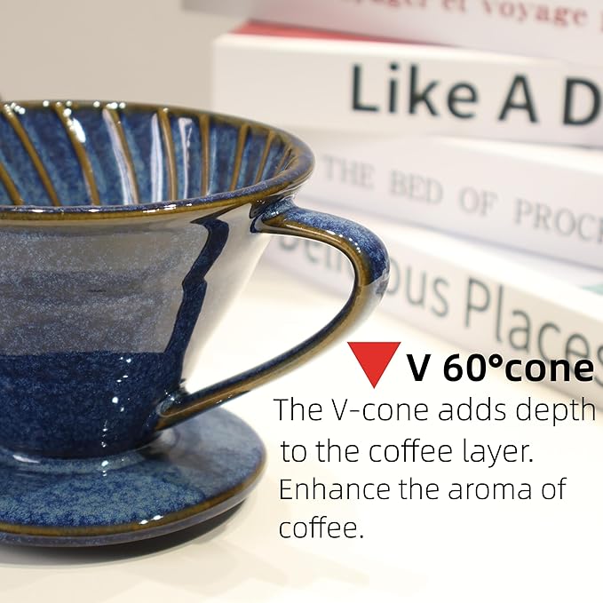 Ceramic Coffee Dripper includes 50 Filters 01 Pour Over Coffee Maker Porcelain V 60 Hand Brewed Set Pottery Artisanal Drip Brew Barista Gift for 1-2 People Travel Camping Office Home