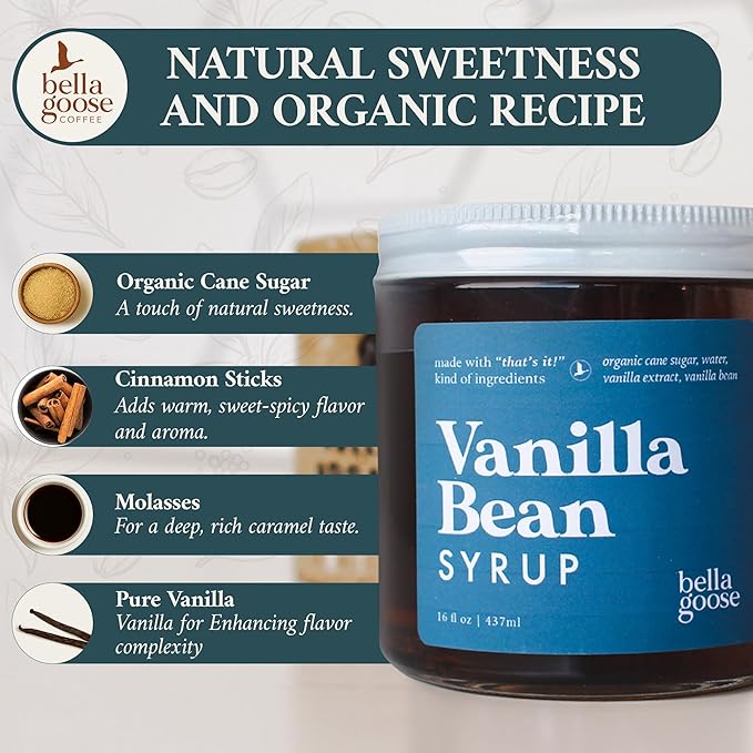 Bella Goose Coffee Syrup Bundle – Vanilla Bean & Pumpkin (16oz Each) – Homemade Pure Cane Sugar Syrups for Lattes, Mocha, Matcha, Desserts & Ice Cream – Clean Ingredients, No Artificial Flavors