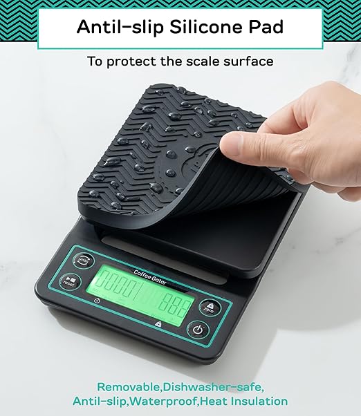 Coffee Gator Coffee Scale 0.1g Precision with Timer - 3kg Digital Scale ﻿Large LCD Weighing Kitchen Multifunctional for Pour-Over, Espresso, French Press, Bean, Food, Drink
