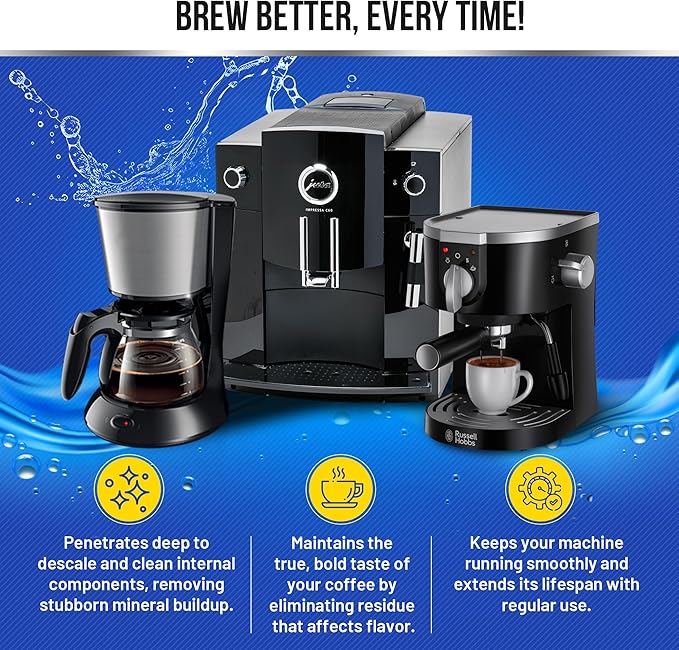 Coffee Machine Descaler Cleaner Tablets 24-Pack | For Keurig, Nespresso, Breville, De Longhi, Miele, Ninja, Braun | Clean & Descale Coffee Pot & Espresso Maker -Cleaning & Descaling Solution Tabs