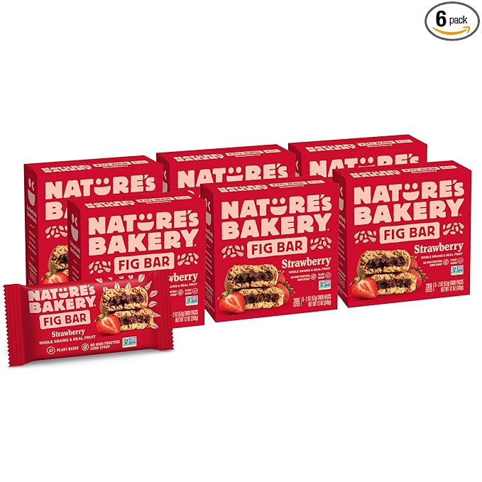 Nature's Bakery Whole Wheat Fig Bars, Strawberry, Real Fruit, Vegan, Non-GMO, Snack bar, 6 boxes with 6 twin packs (36 twin packs)