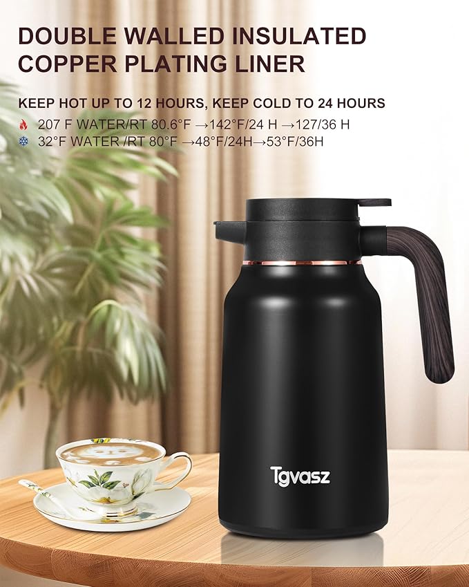 51 Oz Carafes for Hot Liquid, Stainless Steel Insulated Vacuum Thermal Coffee Carafes For Keeping Hot, 1.5 Liter Coffee Dispenser(Gold/Black)