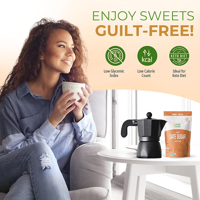 Health Garden Date Sugar (16 OZ), Organic Date Sugar Sweetener, All-Natural Dried Ground Dates, Rich in Vitamins and Minerals, No Gluten, Non-GMO, Low Glycemic Sugar Substitute (1 LB pack of 1)