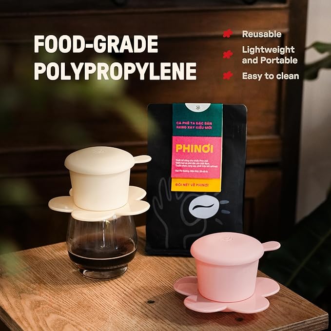 – Vietnamese Coffee Dripper – MIX COLORS – Pour Over Coffee Maker with Flower Design – Reusable Coffee Filter for Sustainable Brewing (Pink + Red)