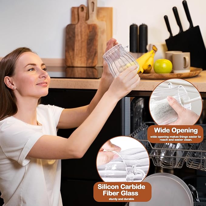 20oz Sugar Container with Bamboo Lid and Spoon,600 ml Sugar Bowl Glass Jar for Coffee Bar Accessories Coffee Canister Kitchen Decor (Large)