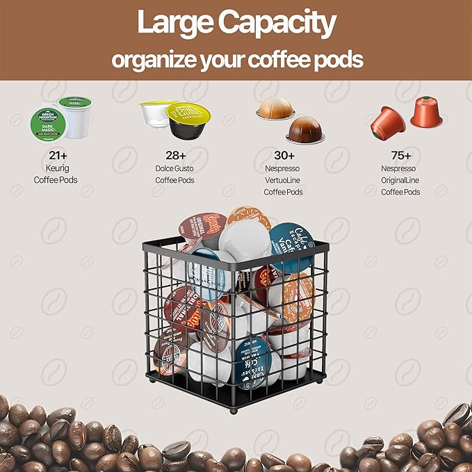 Coffee Pod Holder Organizer, K Cup Holder for Counter K pod Container, Creamer Holder, Coffee Bar Accessories Basket Black