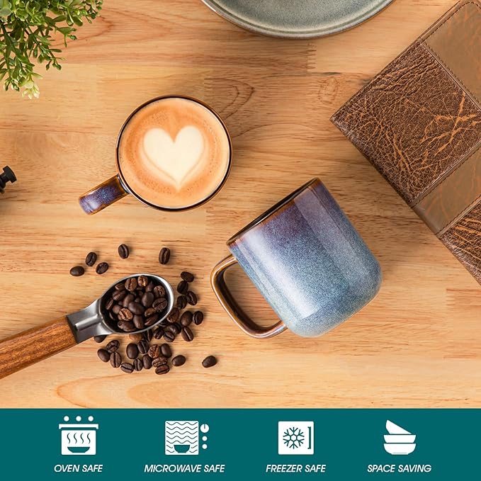 vancasso Coffee Mugs Set of 6, 12 Oz Ceramic Coffee Cups with Handle, Ceramic Unique Glaze Coffee Cup for Cappuccino, Latte, Tea, Cocoa, Dishwasher & Microwave Safe Gift Sets, Blue, Series ONION