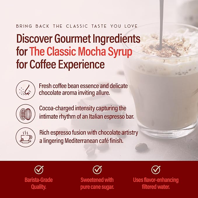 RIO Mocha Flavoring Coffee Syrup Perfect for Hot or Iced Drinks and Desserts, Classic Chocolate and Coffee Combo, Sweetened with Pure Cane Sugar, Barista-Grade Flavor Syrups For Drinks at Home & Work - 700ml