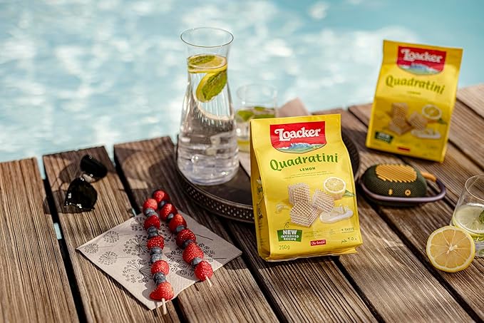 Loacker Quadratini Lemon Wafer Cookies LARGE - 30% Less Sugar - Premium Crispy Bite Size Wafers - NON-GMO - LARGE Pack of 6